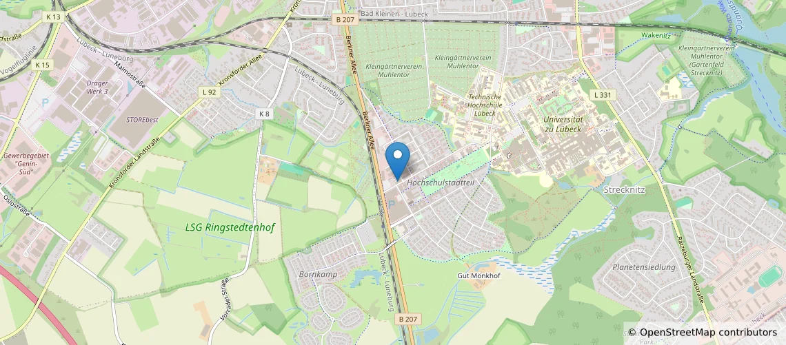 Eine Kartendarstellung, in der der Standort des Instituts für Krebsepidemiologie e.V. markiert ist.